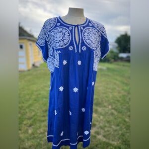 Blue and White Embroidered Dress
